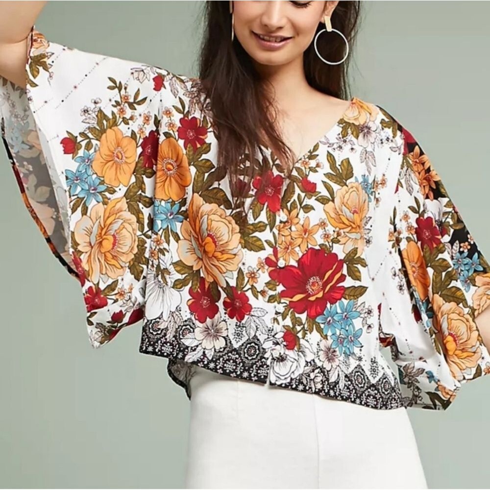 Farm Rio Reyna Floral Blouse Kimono Sleeves